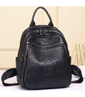 Рюкзак жіночий шкіряний з тисненням під рептилію 23х30х13, сумка наплічна для міста, чорна картинка, зображення, фото