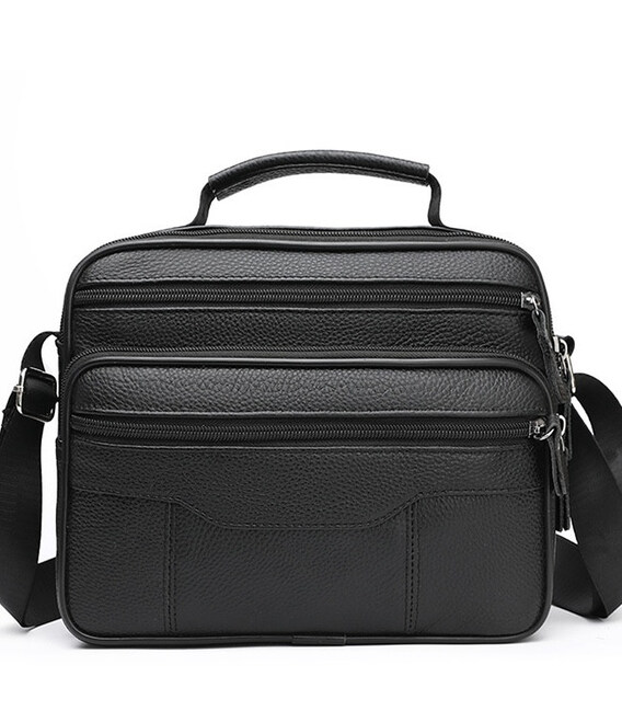 Чоловіча шкіряна сумка-барсетка 23х19х7, месенджер із ручкою та ременем через плече BX-10041 чорний картинка, зображення, фото