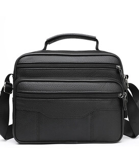 Чоловіча шкіряна сумка-барсетка 23х19х7, месенджер із ручкою та ременем через плече BX-10041 чорний картинка, зображення, фото