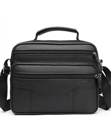 Чоловіча шкіряна сумка-барсетка 25×19×6.5, месенджер із ручкою та ременем через плече BX-10041 чорний картинка, зображення, фото