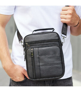 Мужская кожаная сумка-барсетка 20х25х 5.5, мессенджер через плечо Bexhill BX-02103 черный фото, картинка, изображение