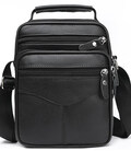 Мужская борсетка через плечо 26х20.5х8 / мессенджер наплечный из натуральной кожи, черный фото, картинка, изображение