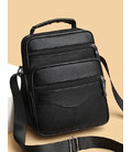 Мужская борсетка через плечо 23х27х9 / мессенджер наплечный из натуральной кожи, черный фото, картинка, изображение