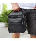 Чоловіча барсетка через плече 23х27х9 / месенджер наплічний з натуральної шкіри, чорний картинка, зображення, фото