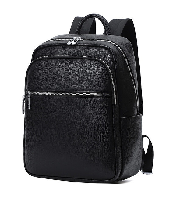 Чоловічий шкіряний рюкзак для поїздок та прогулянок 30х40х17, сумка на спину в офіс Tiding Bag 75362 чорна картинка, зображення,
