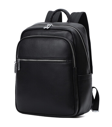 Чоловічий шкіряний рюкзак для поїздок та прогулянок 30х40х17, сумка на спину в офіс Tiding Bag 75362 чорна картинка, зображення,