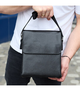 Сумка месенджер 21.5x25x7 шкіряна барсетка для чоловіків Tiding Bag 35775 чорна картинка, зображення, фото