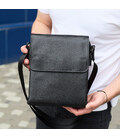 Сумка месенджер 21.5x25x7 шкіряна барсетка для чоловіків Tiding Bag 35775 чорна картинка, зображення, фото