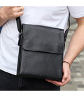 Сумка месенджер 21.5x25x7 шкіряна барсетка для чоловіків Tiding Bag 35775 чорна картинка, зображення, фото