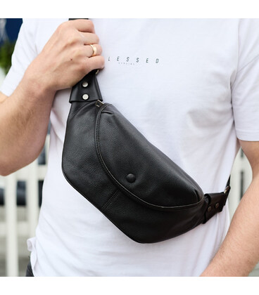 Бананка чоловіча нагрудна 14х29х8, містка сумка слінг для гаджетів TD-37698 чорна картинка, зображення, фото