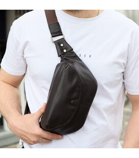 Чоловічий шкіряний рюкзак нагрудний для телефону 14х29х8, сумка бананка для міста та відпочинку 70101 чорна картинка, зображення