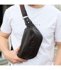Чоловічий шкіряний рюкзак нагрудний для телефону 14х29х8, сумка бананка для міста та відпочинку 70101 чорна картинка, зображення