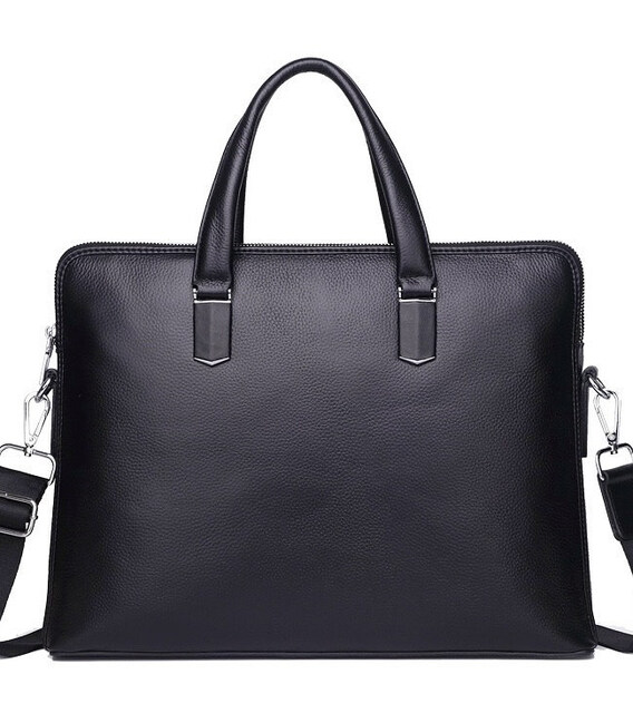 Шкіряна чоловіча ділова сумка-портфель портфель для ноутбука 37х28.5х7, дипломат для офіса Tiding Bag 64028 чорний картинка, зоб