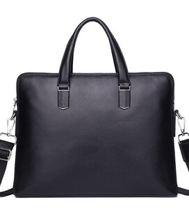Шкіряна чоловіча ділова сумка-портфель портфель для ноутбука 37х28.5х7, дипломат для офіса Tiding Bag 64028 чорний картинка, зоб