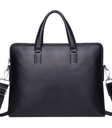 Шкіряна чоловіча ділова сумка-портфель портфель для ноутбука 37х28.5х7, дипломат для офіса Tiding Bag 64028 чорний картинка, зоб