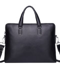 Кожаная мужская деловая сумка-портфель портфель для ноутбука 37х28.5х7, дипломат для офиса Tiding Bag 64028 черный фото, картинк
