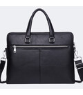Шкіряна чоловіча ділова сумка-портфель портфель для ноутбука 37х28.5х7, дипломат для офіса Tiding Bag 64028 чорний картинка, зоб