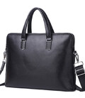 Шкіряна чоловіча ділова сумка-портфель портфель для ноутбука 37х28.5х7, дипломат для офіса Tiding Bag 64028 чорний картинка, зоб
