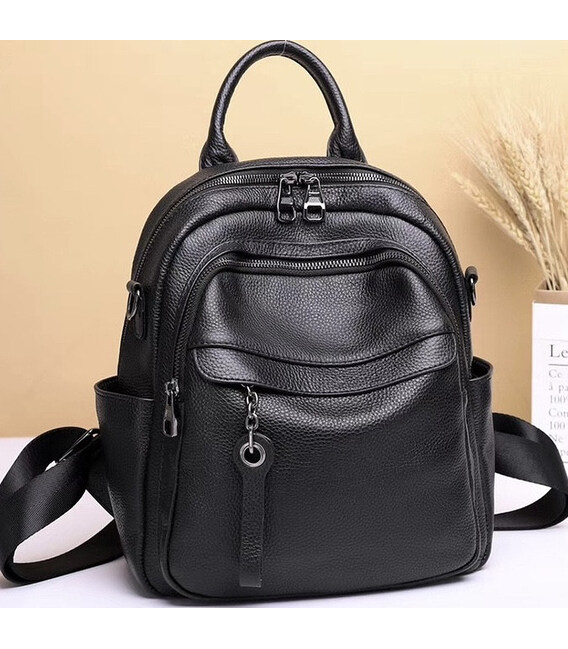 Жіноча шкіряна сумка наплічна міська 21х28х13, рюкзак для кожного дня, чорни картинка, зображення, фото