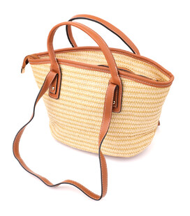 Вместительная женская сумка на лето из качественного текстиля Vintage sale_15137 Коричневый фото, картинка, изображение