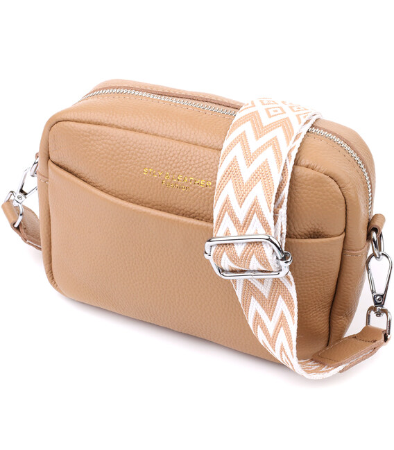 Женская сумка кросс-боди из натуральной кожи Vintage sale_15139 Бежевый фото, картинка, изображение