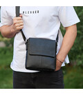 Шкіряна чоловіча сумка-месенджер 21х23х5.5, сумка планшет через плече Tiding Bag 48450 чорна картинка, зображення, фото