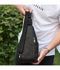 Сумка слінг чоловіча через плече 19х31х7, нагрудна сумочка рюкзак з натуральної шкіри TIDING BAG 32545 чорна картинка, зображенн