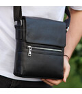 Кожаная мужская сумка-месенджер 21х23х5.5, сумочка кросс боди через плечо черная Tiding Bag 56230 фото, картинка, изображение