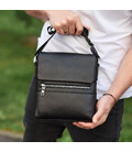 Кожаная мужская сумка-месенджер 21х23х5.5, сумочка кросс боди через плечо черная Tiding Bag 56230 фото, картинка, изображение