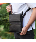Мужская барсетка 23х26х6, мессенджер через плечо кожаный Tiding Bag 80471 черный фото, картинка, изображение