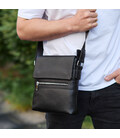 Мужская барсетка 23х26х6, мессенджер через плечо кожаный Tiding Bag 80471 черный фото, картинка, изображение