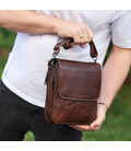 Барсетка з клапаном через плече 24х20х6, чоловіча сумка з гладкою шкірою Tiding Bag TD-81020 коричнева картинка, зображення, фот