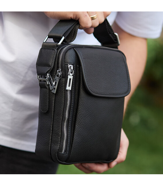 Чоловіча шкіряна сумка-барсетка 19х24х7.5, сумочка планшет через плече Bexhill BX-36256 чорна картинка, зображення, фото