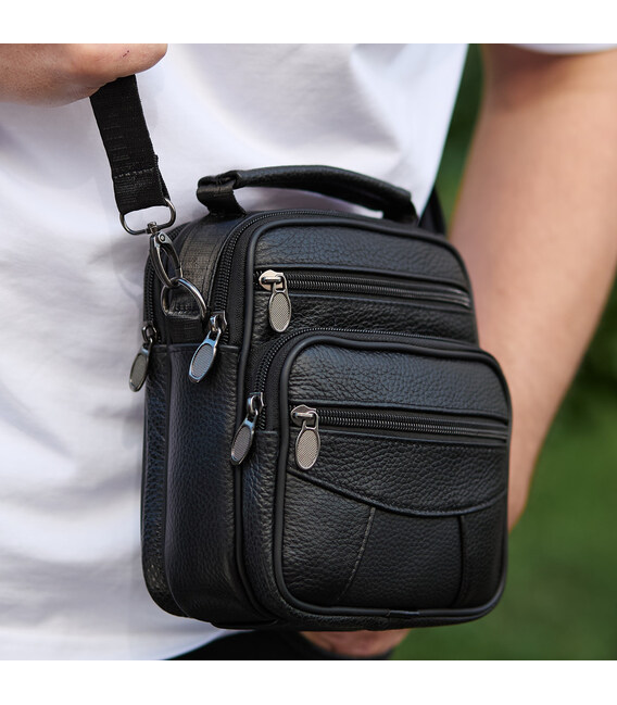 Чоловіча сумка-барсетка шкіряна 17x21x9, сумочка планшет для гаджетів Tiding Bag 32051 чорна картинка, зображення, фото