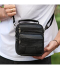 Мужская сумка-барсетка кожаная 17x21x9, сумочка планшет для гаджетов Tiding Bag 32051 черная фото, картинка, изображение