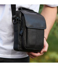 Сумка-барсетка чоловіча через плече 19х24х8, месенджер шкіряний гладкий Tiding Bag TD-55467 чорний колір картинка, зображення, ф
