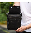 Сумка-барсетка чоловіча через плече 22х18х8, месенджер шкіряний гладкий Tiding Bag TD-55467 чорний колір картинка, зображення, ф