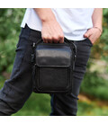 Сумка-барсетка чоловіча через плече 22х18х8, месенджер шкіряний гладкий Tiding Bag TD-55467 чорний колір картинка, зображення, ф