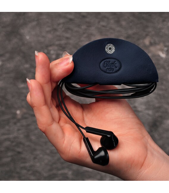 Кожаный холдер для наушников и проводов синий фото, картинка, изображение