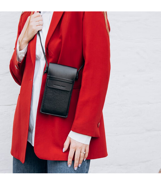 Міні сумка чохол для телефону, панч Grande Pelle 70371010 чорна фото, картинка, изображение