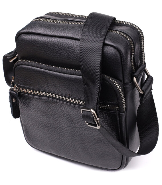 Вместительная мужская сумка на плечо из натуральной кожи Vintage 23022 Черный фото, картинка, изображение