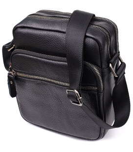 Містка чоловіча сумка на плече з натуральної шкіри Vintage 23022 Чорний картинка, зображення, фото