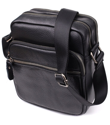 Вместительная мужская сумка на плечо из натуральной кожи Vintage 23022 Черный фото, картинка, изображение