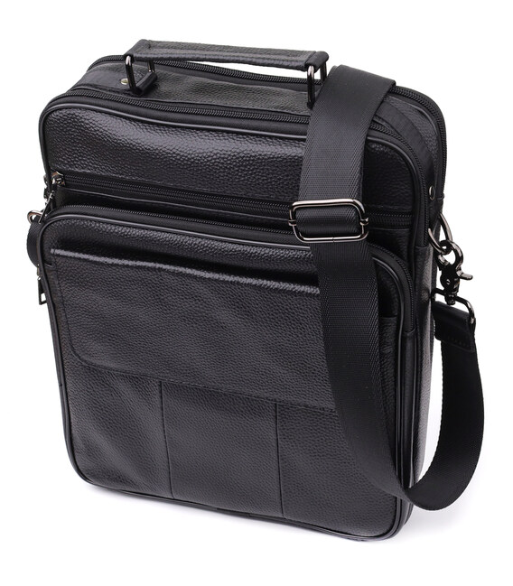 Містка чоловіча сумка з ручкою для перенесення в руці з натуральної шкіри Vintage 23023 Чорний картинка, зображення, фото