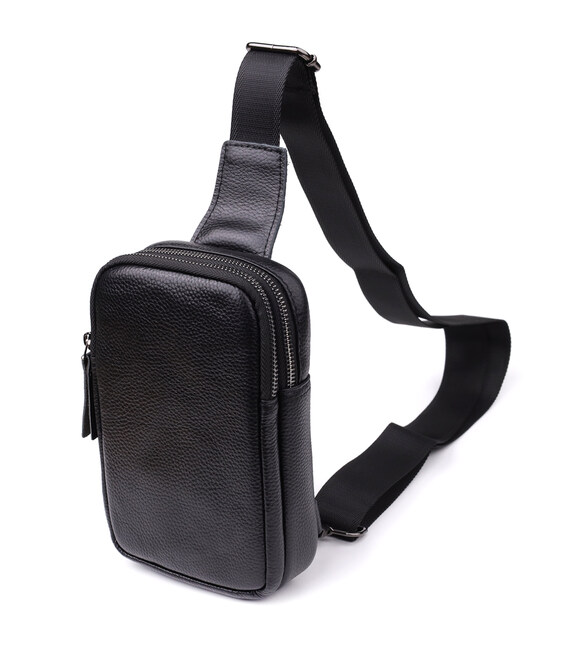 Сумка-слинг для мужчин из натуральной кожи Vintage 22955 Черный фото, картинка, изображение