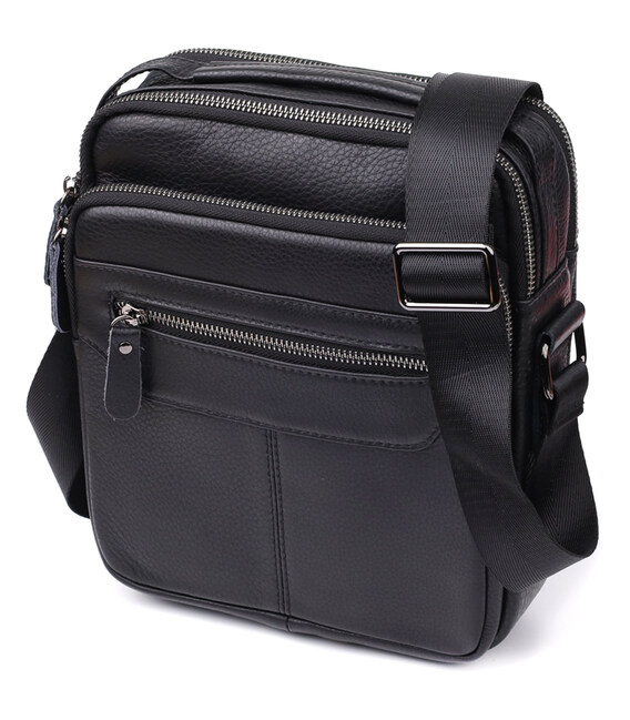 Вертикальная мужская сумка из натуральной кожи Vintage 22967 Черный фото, картинка, изображение