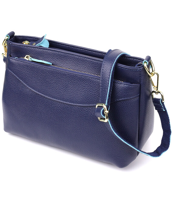 Жіноча шкіряна сумка з жорстким дном Vintage 22986 Синій картинка, зображення, фото