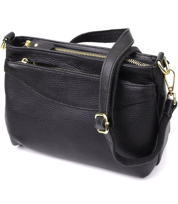 Классическая женская сумка с жестким дном из натуральной кожи Vintage 22987 Черный фото, картинка, изображение