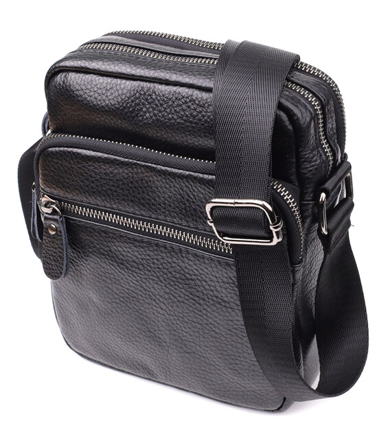 Чоловічі сумки на плече з натуральної шкіри Vintage 23020 Чорний картинка, зображення, фото