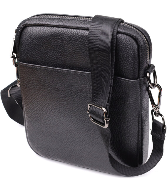 Компактна чоловіча сумка на плече з натуральної шкіри Vintage 23021 Чорний картинка, зображення, фото